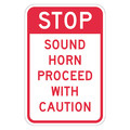 Lyle Stop Sound Horn Sign, 12" W, 18" H, English, Recycled Aluminum, Red, White T1-1213-HI_12x18