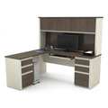Bestar L Shaped Desk, 62.8" D, 71.1" W, 66.8" H, White/Chocolate, Melamine 99852-52