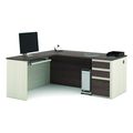 Bestar L Shaped Desk, 69.2" D, 71.1" W, 30.4" H, White/Chocolate, Melamine 99860-52