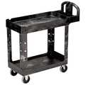 Rubbermaid Commercial Utility Cart with Deep Lipped Plastic Shelves, Plastic, Ergonomic, 2 Shelves, 500 lb FG450088BLA