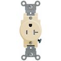 Leviton Receptacle, 20 A Amps, 125VAC, Single Outlet, 5-20R, Ivory T5020-I