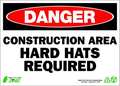 Zing DANGER Sign, Hard Hats Required, 10X14", Sign Legend Color: Black 2122A