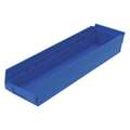 Zoro Select 20 lb Shelf Storage Bin, Plastic, 6 5/8 in W, 4 in H, Blue, 23 5/8 in L 30164BLUEBLANK