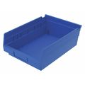 Zoro Select 15 lb Shelf Storage Bin, Plastic, 8 3/8 in W, 4 in H, Blue, 11 5/8 in L 30150BLUEBLANK
