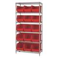 Partners Brand Wire Shelving Unit with (15) Bins, 6 Shelf, 36" x 18" x 74", Red, 1/Each WSBQ260R