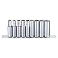 Westward 3/8" Drive Socket Set SAE 9 Pieces 1/4 in to 5/8 in , Chrome 53PN39