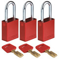 Brady Lockout Padlock, Aluminum, Silver, PK3 ALU-RED-38ST-KA3PK