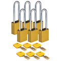 Brady Lockout Padlock, Yellow, 1-1/2" W Body, PK6 ALU-YLW-76ST-KA6PK