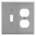 Hubbell Toggle Switch/Duplex Receptacle Wall Plate, Number of Gangs: 2 Plastic, Smooth Finish, Gray P18GY
