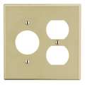 Hubbell Duplex Receptacle Wall Plate, Number of Gangs: 2 Plastic, Smooth Finish, Ivory P78I