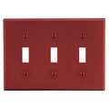 Hubbell Toggle Switch Wall Plate, Number of Gangs: 3 Plastic, Smooth Finish, Red PJ3R