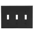 Hubbell Toggle Switch Wall Plate, Number of Gangs: 3 Plastic, Smooth Finish, Black P3BK