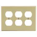 Hubbell Duplex Receptacle Wall Plate, Number of Gangs: 3 Plastic, Smooth Finish, Ivory P83I
