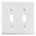 Hubbell Wallplate, 2-Gang, 2) Toggle, White P2W