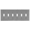 Hubbell Toggle Switch Wall Plate, Number of Gangs: 6 Plastic, Smooth Finish, Gray P6GY