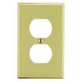 Hubbell Duplex Receptacle Wall Plate, Number of Gangs: 1 Plastic, Smooth Finish, Ivory P8I