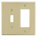 Hubbell Toggle Switch/Rocker Wall Plate, Number of Gangs: 2 Plastic, Smooth Finish, Ivory PJ126I