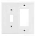 Hubbell Toggle Switch/Rocker Wall Plate, Number of Gangs: 2 Plastic, Smooth Finish, White PJ126W