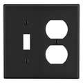 Hubbell Duplex Receptacle Wall Plate, Number of Gangs: 2 Plastic, Smooth Finish, Black P18BK