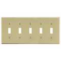 Hubbell Toggle Switch Wall Plate, Number of Gangs: 5 Plastic, Smooth Finish, Ivory P5I