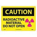 Nmc Caution Radioactive Material Do Not Open, 10 in Height, 14 in Width, Rigid Plastic C590RB