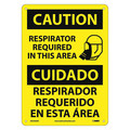 Nmc Caution Respirator Required Sign, Bilingu, 14 in Height, 10 in Width, Aluminum ESC365AB