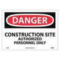 Nmc Danger Construction Site Sign, 10 in Height, 14 in Width, Pressure Sensitive Vinyl D247PB