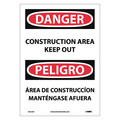 Nmc Danger Construction Area Keep Out Sign, B, 14 in Height, 10 in Width, Pressure Sensitive Vinyl ESD132PB