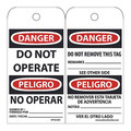 Nmc Danger Do Not Operate, Bilingual Tag, Pk25 RPT219ST