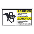 Nmc Caution Automatic Machine Start Sign, Bil, 10 in Height, 18 in Width CBA10P
