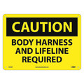 Nmc Caution Body Harness And Lifeline Requir, 10 in Height, 14 in Width, Rigid Plastic C423RB