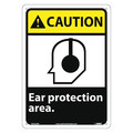 Nmc Caution Ear Protection Area Sign, 14 in Height, 10 in Width, Aluminum CGA22AB