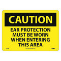 Nmc Caution Ear Protection Must Be Worn Sign, 10 in Height, 14 in Width, Rigid Plastic C471RB