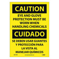 Nmc Caution Eye And Glove Protection Require, 14 in Height, 10 in Width, Pressure Sensitive Vinyl ESC714PB