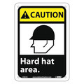 Nmc Caution Hard Hat Area Sign, 10 in Height, 7 in Width, Rigid Plastic CGA1R