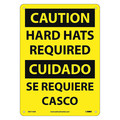 Nmc Caution Hard Hats Required Sign, Bilingua, 14 in Height, 10 in Width, Aluminum ESC715AB