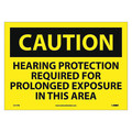 Nmc Caution Hearing Protection Required Sign, 10 in Height, 14 in Width, Pressure Sensitive Vinyl C517PB