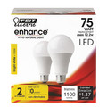 Feit Electric LED, 12.2 W, A19, Medium Screw (E26), PK2 OM75/930CA10K/2