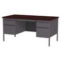 Hirsh Pedestal Desk, 30" D X 60" W X 29-1/2" H, Charcoal/Mahogany, Laminate 20102