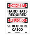 Nmc Danger Hard Hats Required Sign, Bilingual, 14 in Height, 10 in Width, Pressure Sensitive Vinyl ESD689PB