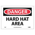 Nmc Danger Hard Hat Area Sign, 7 in Height, 10 in Width, Pressure Sensitive Vinyl D46P
