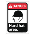 Nmc Danger Hard Hat Area Sign, 10 in Height, 7 in Width, Pressure Sensitive Vinyl DGA2P