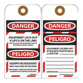 Nmc Danger Equipment Lock-Out A Life Is On The Line Bilingual Tag, Pk25 SPLOTAG12-25