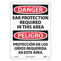 Nmc Danger Ear Protection Required Sign, Bili, 14 in Height, 10 in Width, Rigid Plastic ESD134RB