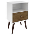 Manhattan Comfort Nightstand, Mid Century, White/Brown 203AMC69