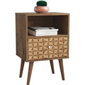 Manhattan Comfort Nightstand, Mid Century, Brown/Brown 203AMC97