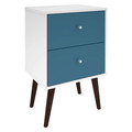 Manhattan Comfort Nightstand, Mid Century, Whitee/Aqua 204AMC64