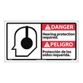Nmc Danger Hearing Protection Required Sign, 10 in Height, 18 in Width, Rigid Plastic DBA10R