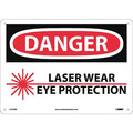 Nmc Danger Laser Wear Eye Protection Sign, 10 in Height, 14 in Width, Rigid Plastic D574RB