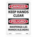 Nmc Danger Keep Hands Clear Sign - Bilingual, 14 in Height, 10 in Width, Rigid Plastic ESD654RB